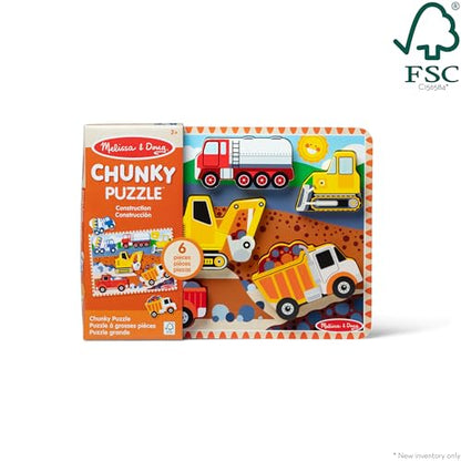 Melissa & Doug Construction Vehicles Wooden Chunky Puzzle (6 pcs) - FSC Certified - size: 11.95 x 8.95 x 1.0, style: English Only