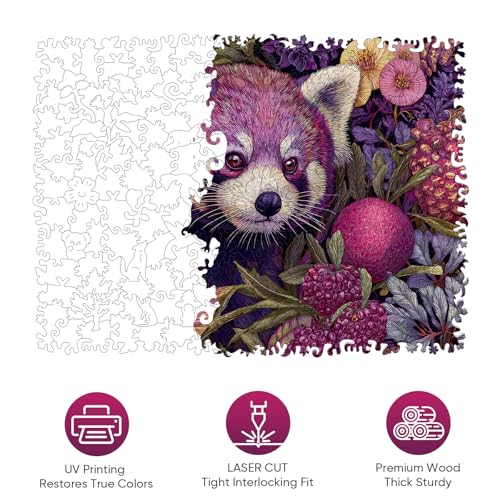 Mocfesk Wooden Puzzles for Adults, Red Panda Wooden Puzzles 499 Pieces | Unique Shaped Animal Jigsaw Puzzles, Birthday Gifts Fun Challenge Family Game, 17.3 x 12.9 in - color: Red Panda, size: Large
