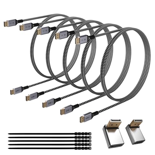 VESA Certified 8K DisplayPort 1.4 Cable 4 FT/5 Pack, 32.4Gbps High-Speed 8K@60Hz 4K@144Hz 2K@240Hz, HBR3 HDCP HDR, Braided Display Port DP Cord for Gaming Monitor PC TV Graphics+25 Ties+2 Adapters - size: 4FT, style: 5 Pack