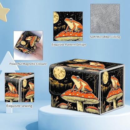 for MTG Commander Deck Box,Card Deck Box for Trading Yugioh MTG,Fits 100 Double Sleeved Cards,PU Leather Strong Magnet Case for Magic Commander TCG CCG,Frog Mushroom Moon - color: Frog Mushroom Moon