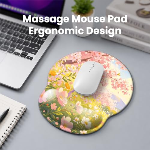 Mouse pad with Wrist Rest,Relieving Pain Memory Foam Computer pad, Ergonomic Desktop Mouse, Silicone Material Mouse pad, with Non-Slip PU Base (Cherry Blossoms) - color: Cherry Blossoms