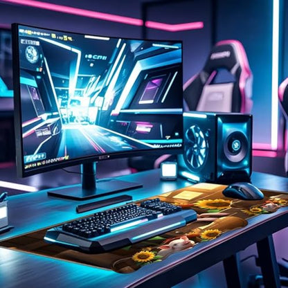 Large Gaming Mouse Pad Set with Wrist Support – 31.5" x 11.8" 4-in-1 XXL Mousepad with Keyboard Wrist Rest, Mouse Wrist Rest & Coaster – Ergonomic Desk Mat for Office, Home – Sunflower Pig - color: Sunflower Pig