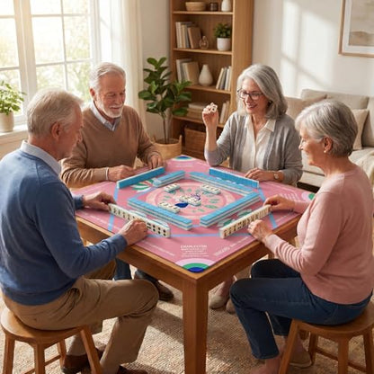 Mahjong Mat with Rules, 32.2 Inch Square Mahjong Mats for Table, Noise Reduction Mah Jong Mat, Rubber Anti-Slip Base for Board Games, Tiles Game & Dominoes Pink - color: Pink