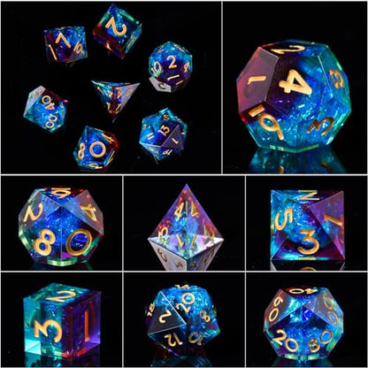 DND Dice Set, 7 Pcs Sharp Edge D&D Dice Polyhedral Resin Dice for Dungeons and Dragons RPG MTG Role Playing Table Games - color: Blue-3