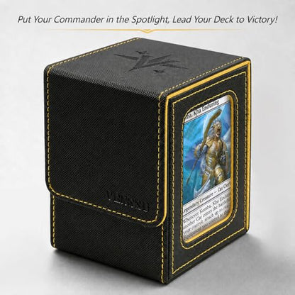 MTG Deck Box with Commander Display Window (Black&Yellow, 1 window) | Holds 120 Single/100 Double-Sleeved Cards, Fit MTG/PTCG/OPTCG Cards, Strong Magnet, PU Leather, With 2 Dividers & 1 Toploader - color: Black and Yellow