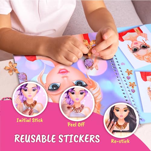 Jewelry Sticker Book for Girls 2 Pack 250+ Stickers | Reusable fashion stickers let kids mix and match dress-up looks and create DIY jewelry designs across two activity books - color: Multipack - 2pcs Stylish Jewelry