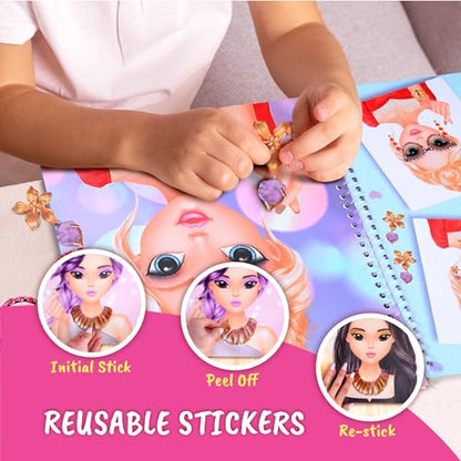 Jewelry Sticker Book for Girls 2 Pack 250+ Stickers | Reusable fashion stickers let kids mix and match dress-up looks and create DIY jewelry designs across two activity books - color: Multipack - 2pcs Stylish Jewelry