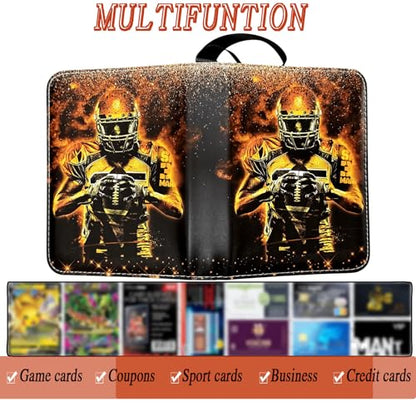 400 Pocket Zippered Football Card Binder, 4-Pocket Trading Card Album with 50 Removable Sleeves, PU Leather Waterproof Sports Card Holder for NFL Football Cards Storage Display Case Gift - color: Football