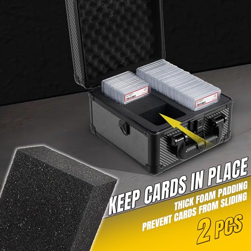 Graded Card Storage Box – Aluminum Alloy Trading Cards Case Holds 55+ Graded Cards, Sports Card Storage Box with Lock, Fits PSA, CSG, BGS (Small Carbon Fiber) - color: 2 Row-Carbon Fiber