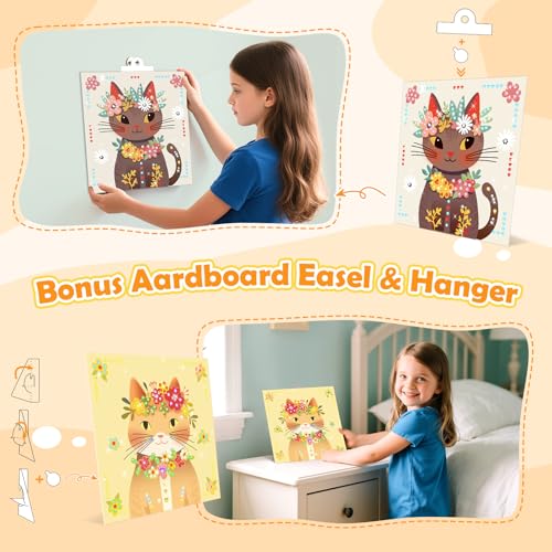 Gem Art Sticker Kit,Diamond Art Sticker Crafts for Kids Ages 4-12 | 8 Cat Themes, 1000+ Gems, No glue, No mess, Gemstone Sticker Arts and Crafts for Kids, Christmas Birthday Gift for Girls - color: Yellow-Cat