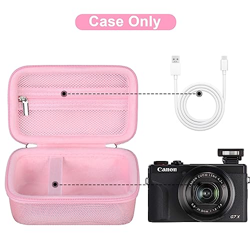 Canboc Camera Case for Canon PowerShot G7 X Mark III/ G7X Mark II Digital 4K Vlogging Camera, Point and Shoot 4K Video Camera Bag, Zipper Mesh Pocket fits USB Cable, Batteries, Pink - color: Pink