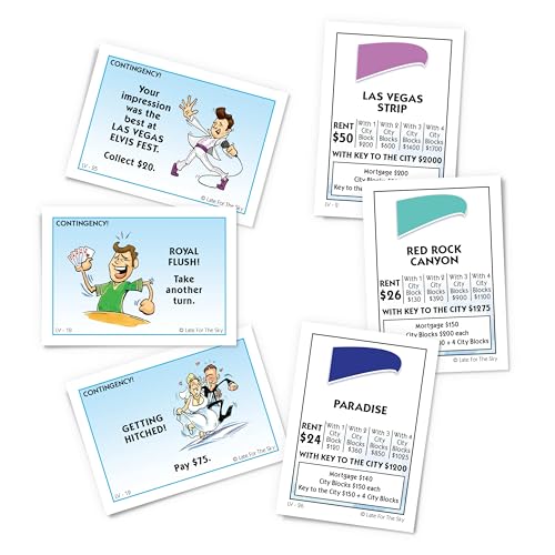 Late for The Sky Las Vegas-Opoly Property Trading Board Game – Vegas Theme Family Party Game for 2-6 Players Ages 8+, Tokens, Dice, Cards, City Blocks and Keys to The City