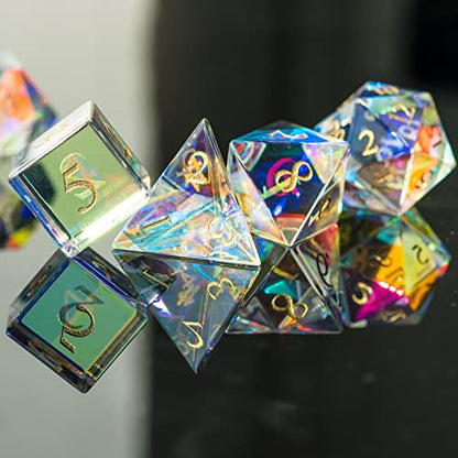 UDIXI Prism Glass Dice Set, 7PCS Rainbow Glass DND Dice for Tabletop Games | Premium Gift Box, DM Gift, for Dungeons and Dragons Role Playing Games - color: Rainbow Prism