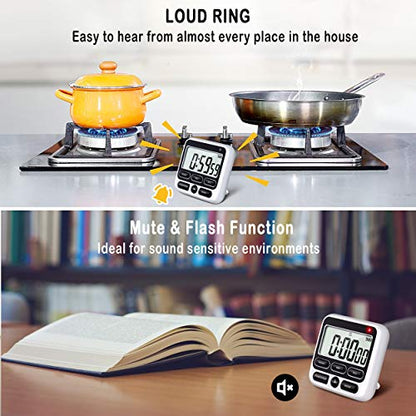 4-in-1 Digital Timer with Count Up/Down, Clock & Alarm, Ring & Silent Modes | Large 2.8-Inch easy-read LCD, On/Off switch, 24-Hour count up/down, Fast-forward function, Magnetic back, stand, hanging hole - color: Black