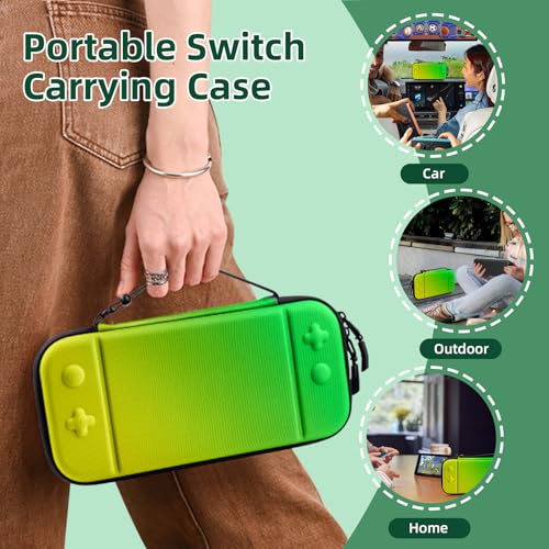 BRHE Switch 2 Carry Case Compatible with Nintendo Switch 2 Console,Large Capacity Switch 2 Case, Portable Hard NS 2 Travel Bag for Console & Accessories, 10 Game Card Slots (Yellow Green Gradient) - color: Yellow Green Gradient