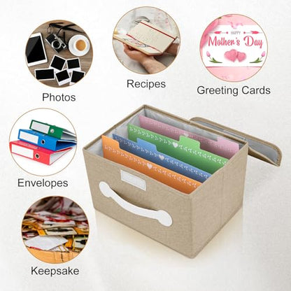 Greeting Card Organizer Box with 16 Dividers,Collapsible Greeting Card Storage Box With Lids，Ideal for Greeting Cards,Recipes, Photos, Envelopes, Keepsake（Beige，84 Pcs Labels） - color: Beige