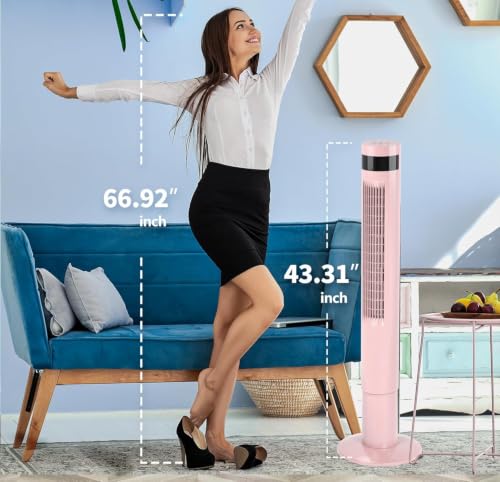 Antarctic Star 41inch Portable Tower Fan Electric Oscillating Fan Quiet Remote Control Bladeless Floor Fan 3 Wind Mode 12H Timer Bedroom Office Pink | Electric Oscillating, Quiet Remote Control Bladeless 3 Wind Mode 12H Timer for Bedroom Office - color: P