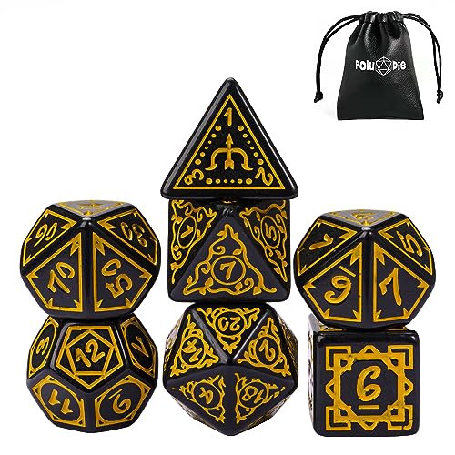 DND Dice Set -D&D Polyhedral Dice (7 Pcs) Druid Dice with Leather Dice Bag for Role Playing Dice Games RPGs(Druid - Black Yellow) - color: Druid - Black Yellow