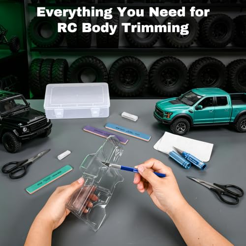 RC Car Body Reamer 0-14mm with Measurement Scale, Hole Punch Tool Kit with Curved & Straight Lexan Scissors, Hobby Knife for RC Shell Mounting, Trimming & Plastic Model Building(Blue) - color: Light Blue