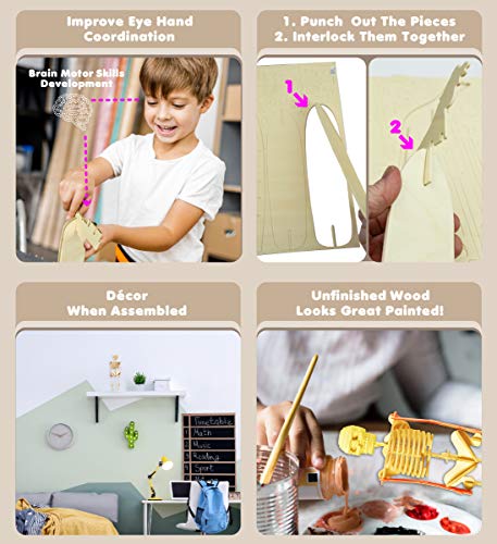 Puzzled 3D Puzzle Human Skeleton Wood Craft Construction Model Kit, Fun & Educational DIY Wooden Toy Assemble Model Unfinished Crafting Hobby Puzzle to Build & Paint for Decoration 50 Pieces Pack