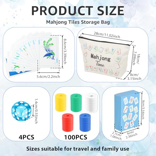 160 Pcs Mahjong Playing Cards Set American Style 3.4" x 2.2" Large Print with Storage Bag, 4 Dices, 100 Poker Chips Indicator Portable Mahjong Tiles Beginners Adults Gift for Travel Home Table