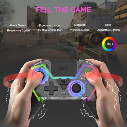 ASRVA Wireless Controller for PS5/PS5 Pro/PC, Hall Effect Joysticks & Triggers (No Drift), 2 Back Buttons, RGB, Translucent Design, Dual-Mode, Compatible with iOS/Android - color: Translucent