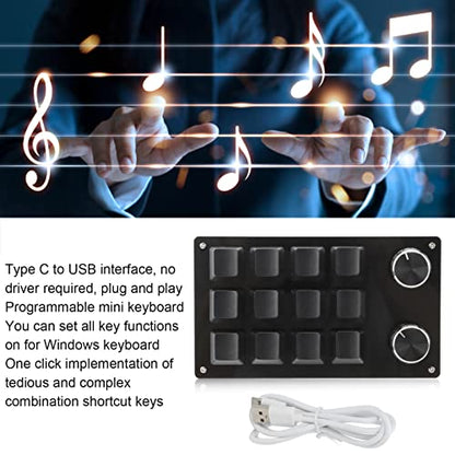 Ejoyous Macro Keyboard, One Handed Macro Mechanical Gaming Keypad 12 Key Programmable Keyboard with Knob for Office Games Compatible with Vista (Black) - color: Black