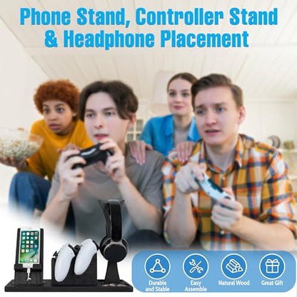 Unique Gift for Gamers, Game Room Decor. Unique Gaming Organizer with Headset Holder, Rotatable Phone Stand & Controller Stand. Wooden Gaming Gadget for Gaming Desktop, Streamer, Teenage Boy - size: Classic