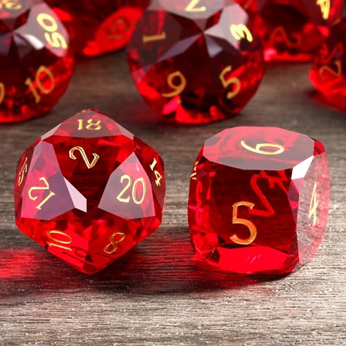 DNDND 7-Piece Glass D&D Dice Set - Multifaceted Red Dice Set for Dungeons and Dragons, Tabletop Gaming, Collectors | Premium Gift Box & Durable Design (Red) - color: Red