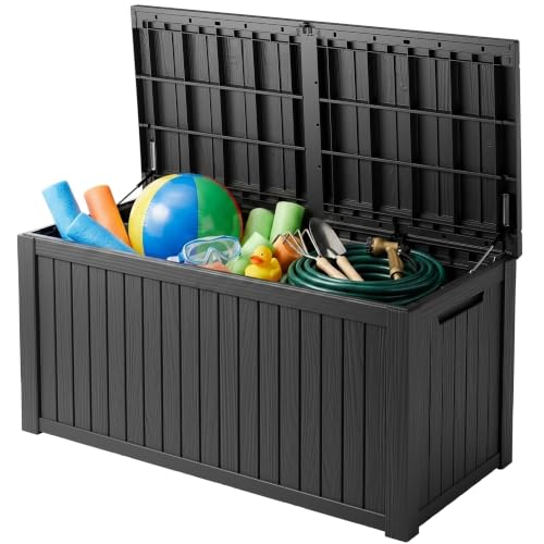 200 Gallon Deck Boxes Outdoor Waterproof, Outdoor Storage Box with Lockable Lid & UV-Resistant for Patio Furniture, Outdoor Cushions, Garden Tools and Pool Supplies, Black - color: Black, size: 200 GAL