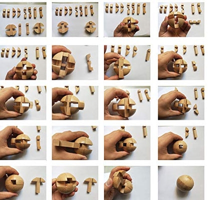 AHYUAN Handmade Wooden Puzzle Magic Ball Brain Teasers Toy Intelligence IQ Games 3D Sphere Puzzles for Children and Adults (2.36 x 2.36 x 2.36 in)