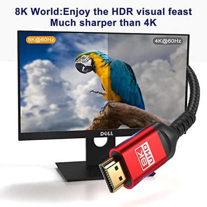8K HDMI Cable 30FT, Ultra 48Gbps High Speed, Supports 4K@120Hz 8K@120Hz, eARC, HDR10, DTS:X, HDCP 2.2 & 2.3, Compatible with PS4/5, Blu-ray, Monitor, PC - size: 30 Feet