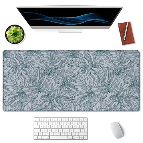 SSOIU Line Drawing Leaves XXL Green Gaming Mouse Pad - 35.5x15.7 Inch, Extended Size - color: Monstera Leaves