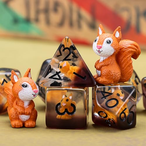 D&D Dice Set, Squirrel Resin Polyhedral Dice for Dungeons and Dragons, RPG, MTG DND 7-DIE (D4, D6, D8, D10, D12, D20, D%) - color: Squirrel
