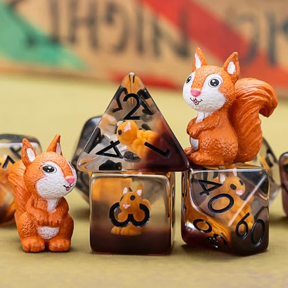 D&D Dice Set, Squirrel Resin Polyhedral Dice for Dungeons and Dragons, RPG, MTG DND 7-DIE (D4, D6, D8, D10, D12, D20, D%) - color: Squirrel