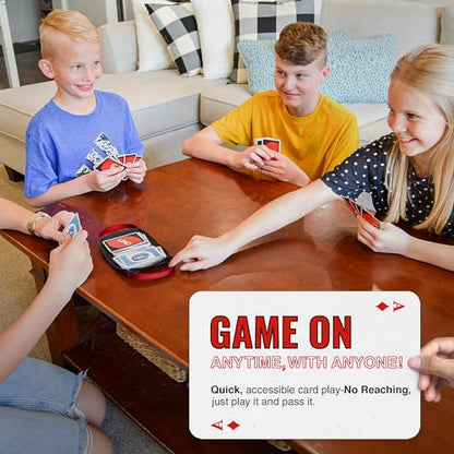 Card Holder for Playing Card Games - Neoprene Playing Card Holder for Adults & Kids with ‎Nylon Straps, Holds Various Deck Sizes - Used for Uno, Go Fish & More - Portable and Lightweight (Red)