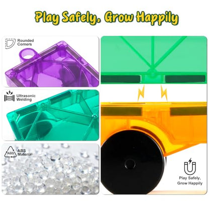 Bmag 4 PCS Magnetic Tiles Car Base Accessories, Compatible with Most Standard Magnetic Building Tiles, Sealed Magnet Car Bases, STEM Building Expansion Kit for Kids Aged 3+ - size: 4 cars
