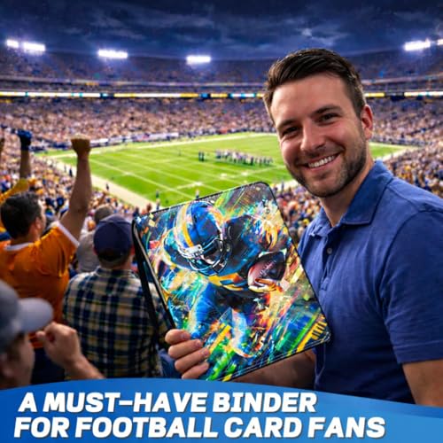 Football Card Binder with Sleeves, 9-Pocket Portable Card Protectors Album Holder Book with Zipper, Fits 900 Cards with 50 Removable Sleeves, Football Cards Display Storage Carrying Case - color: Football-02