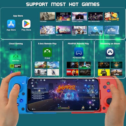 Joso Phone Controller for iPhone/Android Support Phone Case, Mobile Gaming Controller with Ergonomic Design - Wireless Gamepad for Cloud Gaming & PS Remote Play - color: Blue+Red