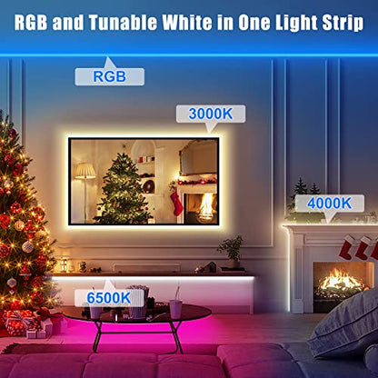 Tatazone RGBWW Smart LED Strip Lights, 32.8ft Tunable White 3000K to 6500K+RGB WiFi Led Light Strips Work with Alexa Google, Music Sync Color Changing Indoor Rope Lights for Kitchen, Room, Cabinet - style: WiFi-32.8ft-Alexa and Google