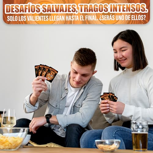 Desafíos y Tragos – Juego de cartas para adultos | Juegos de mesa en español con Alcohol | Drinking Game para Fiestas, Bachelorette, parejas, cumpleaños | Tragos y retos Latinos Divertidos