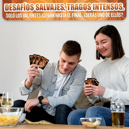 Desafíos y Tragos – Juego de cartas para adultos | Juegos de mesa en español con Alcohol | Drinking Game para Fiestas, Bachelorette, parejas, cumpleaños | Tragos y retos Latinos Divertidos