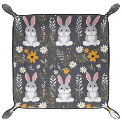 Rabbit and Flowers Dice Tray Dice Rolling Tray Folding Dice Holder for Dice Games, Like RPG, DND and Other Table Games - color: Multi 3
