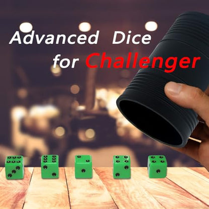Graduation Gift Dice Stacking Cup Set with 4 Pcs 19mm Purple and 5 Pcs 18mm Green Standard 6 Sided Dices Straight Dice Cup with Storage Bag Dice Cup Shaker with Magic Tricks Instruction Black