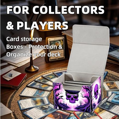 Trading Card Storage Box, Premium PU Leather with Magnetic Closure, Holds 100+ for MTG Cards, Purple Skull Realm Durable Deck Box for Magic the Gathering, Trading Card Games - color: Purple Skull Realm