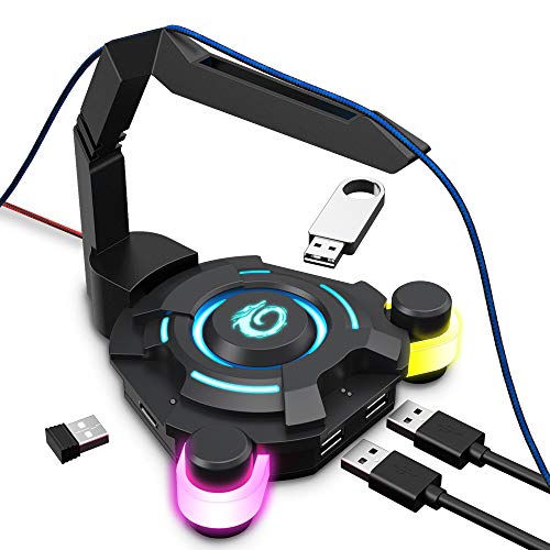 VersionTECH. Mouse Bungee - PC Gaming Mouse Cable Holder Cord Management, 4-Port USB Hub for MacBook Air, MacBook Pro, XPS, PC, Flash Drive, 2.4G Nano USB Receiver