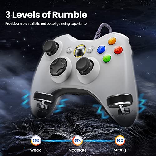 VOYEE PC Controller, Wired Controller Compatible with Microsoft Xbox 360 & Slim/PC Windows 10/8/7, with Upgraded Joystick, Double Shock | Enhanced (White) - color: White