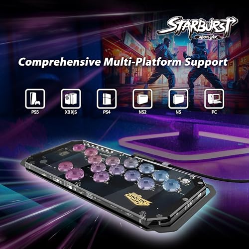 Brook Fighter Starburst Metal Ver. All-Button Arcade Controller for PS5, PS4, Xbox Series X|S, NS, NS2 & PC, Metal Side Handles, Hot-Swappable Switches, RGB Lighting, Officially Licensed (Black) - color: Black