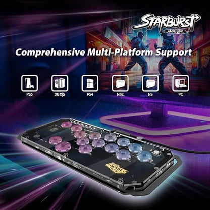 Brook Fighter Starburst Metal Ver. All-Button Arcade Controller for PS5, PS4, Xbox Series X|S, NS, NS2 & PC, Metal Side Handles, Hot-Swappable Switches, RGB Lighting, Officially Licensed (Black) - color: Black