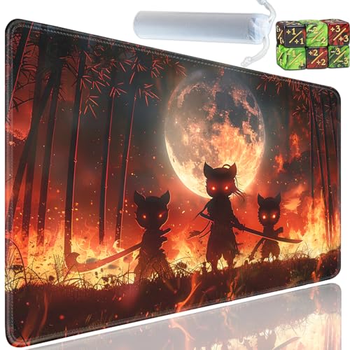 Playmat for MTG, 24x14 Inches Playmats, for TCG and CCG Trading Card Game Mat, Non-Slip Rubber for MTG Playmats with A Storage Bag and 6 Dice Set, Cute Anime Warrior Pattern - color: Yu-Playmat-1-E125